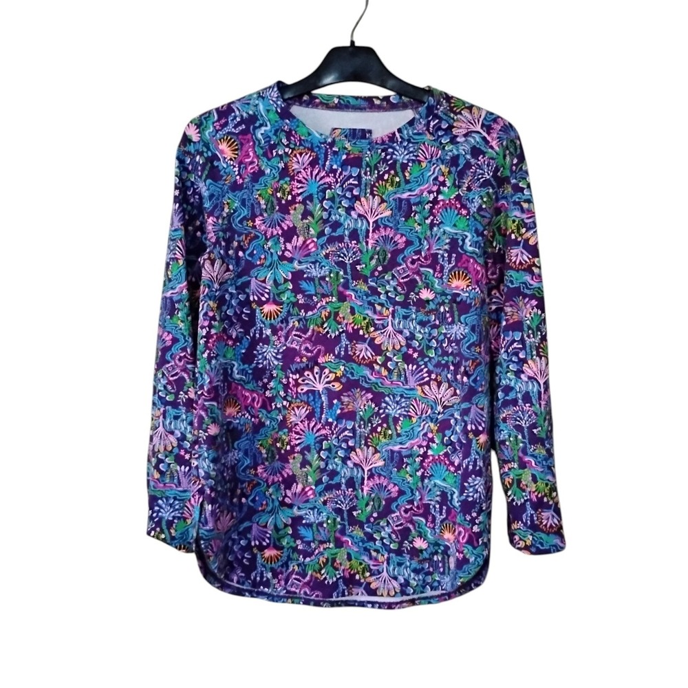 Lilly Pulitzer Luxletic Purple Tropical Print Long Sleeve Top XXS Cotton Modal